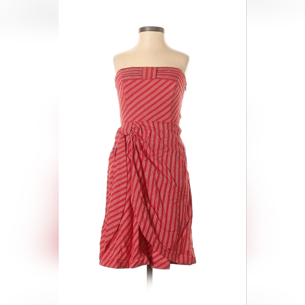LIL Anthropologie size 4 strapless striped red coral dress